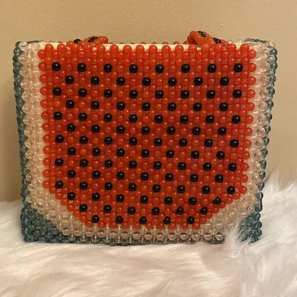 NWT Cynthia RowleyRare Watermelon Acrylic Beaded Tote Shoulder Bag 🍉